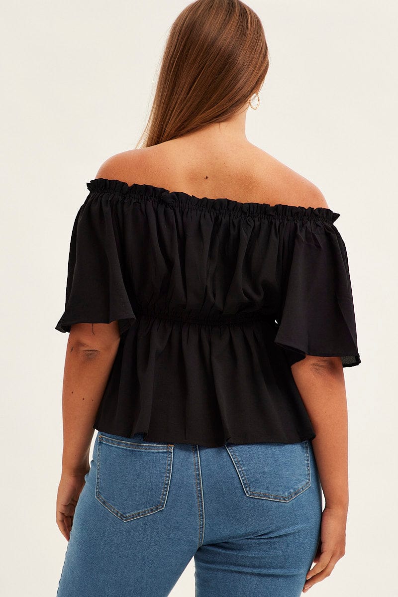 Black Short Sleeve Bardot Top - Image 5