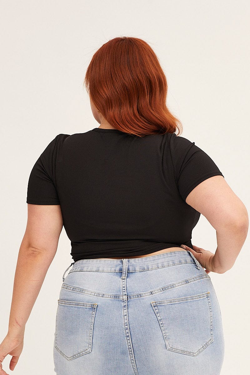 Black Short Sleeve Black Gold Neck Detail Top - Image 5