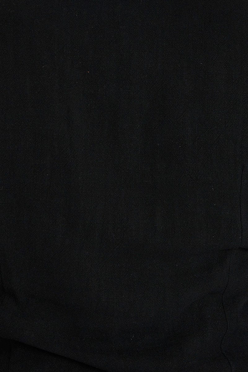 Black Short Sleeve Linen Blend Tie Front Shirt - Image 6
