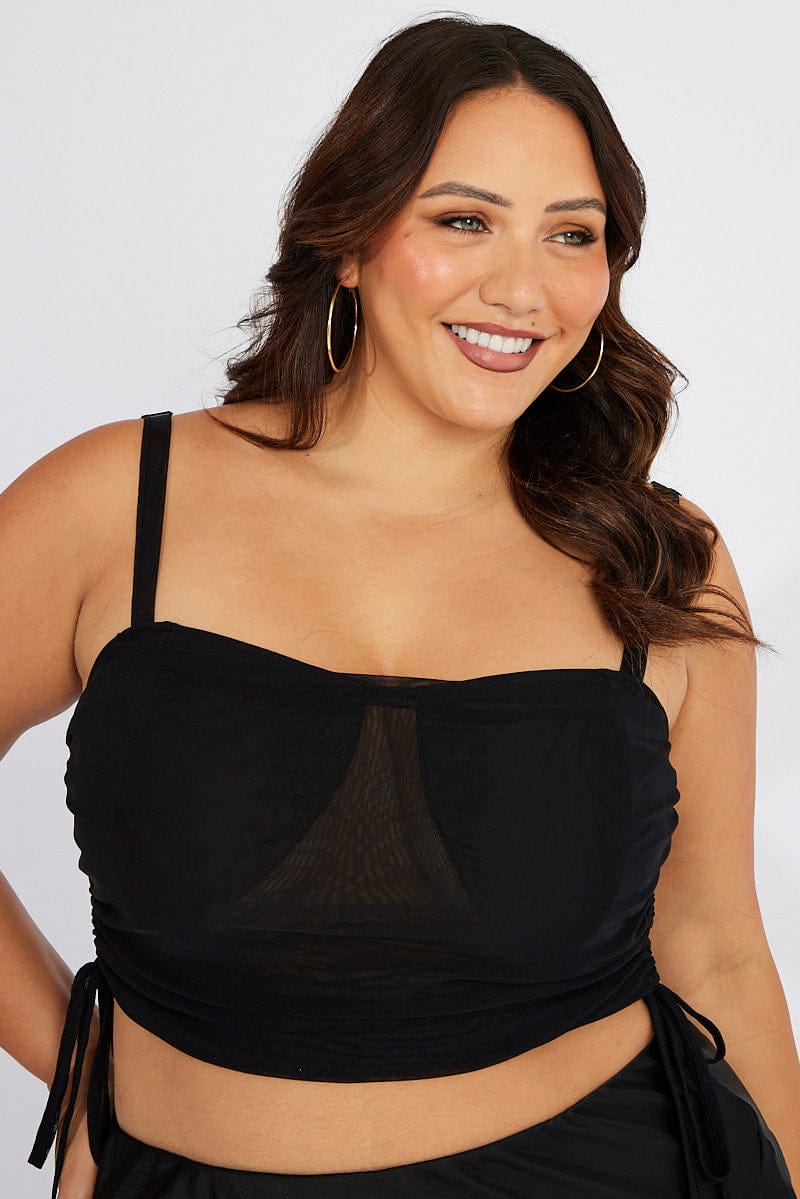 Black Singlet Mesh Top Cowl Neck - Image 3