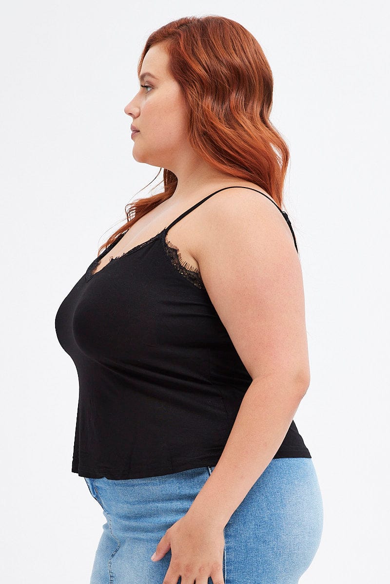 Black Singlet Top Lace Trim - Image 4