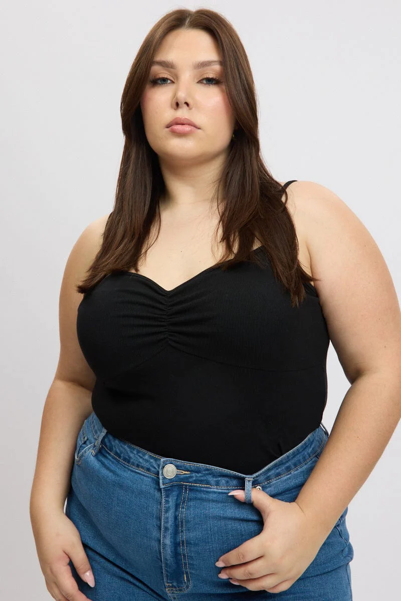 Black Singlet Top Rib Jersey - Image 3