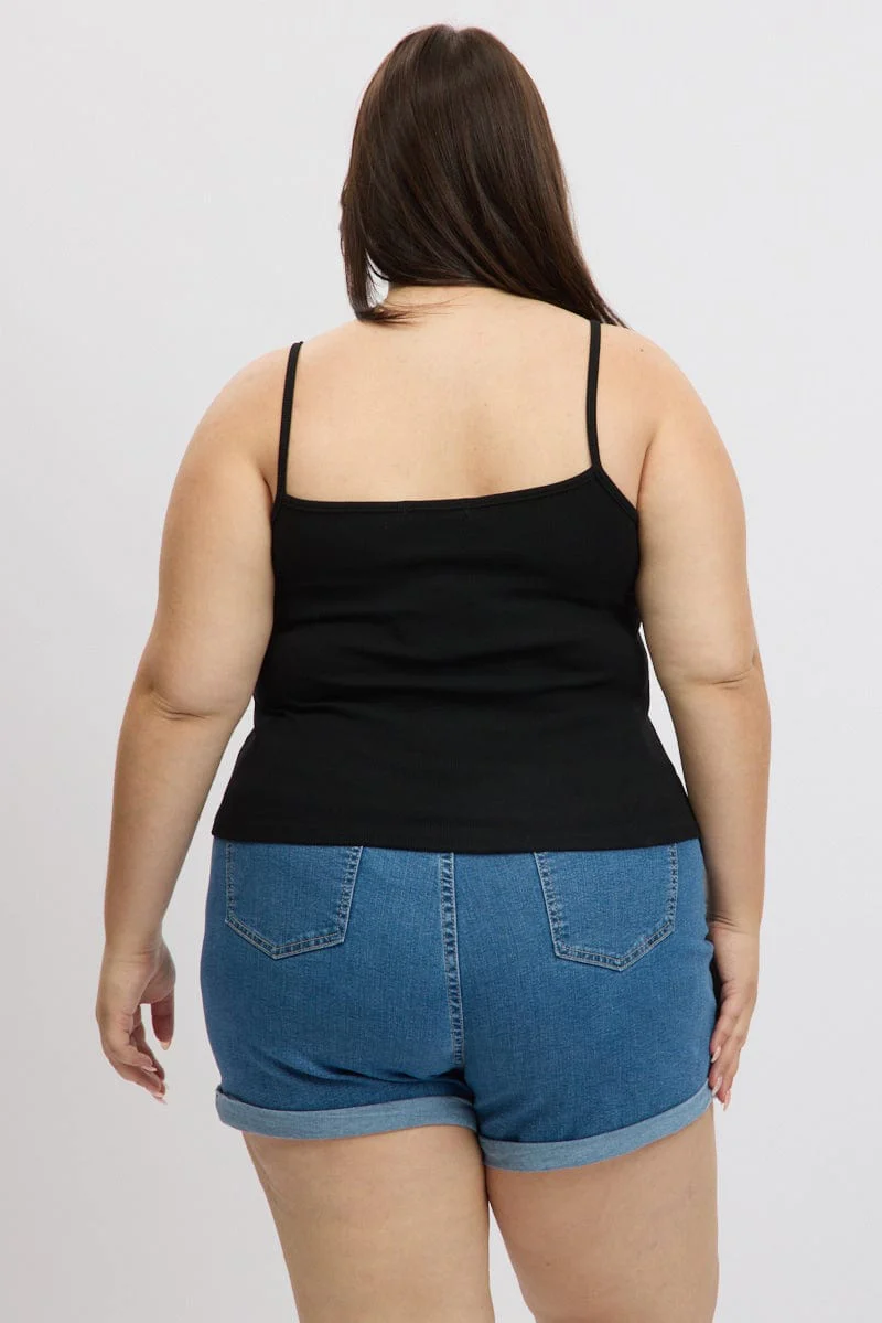 Black Singlet Top Rib Jersey - Image 5