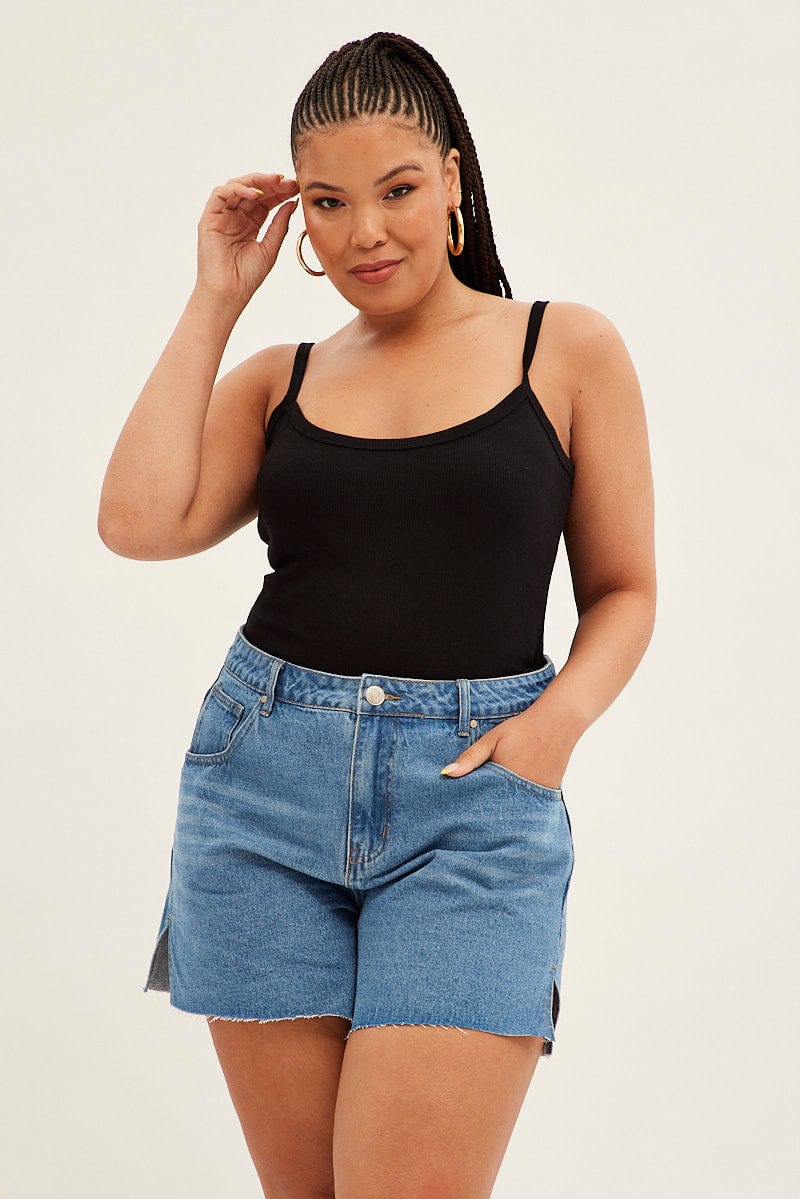 Black Singlet Top Scoop Neck