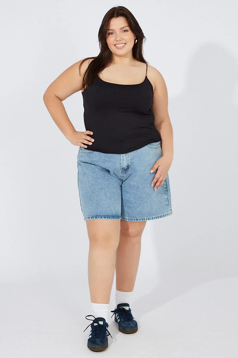 Black Singlet Top Scoop Neck Supersoft - Image 2