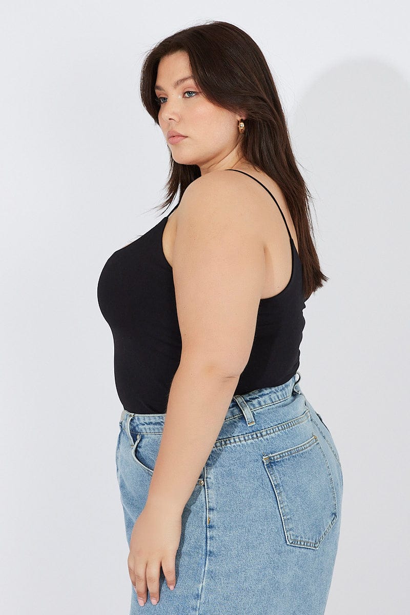Black Singlet Top Scoop Neck Supersoft - Image 4