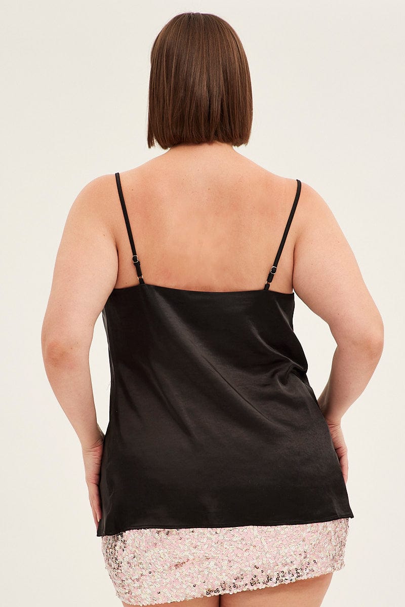 Black Singlet Top Sleeveless Satin Cowl Neck - Image 5