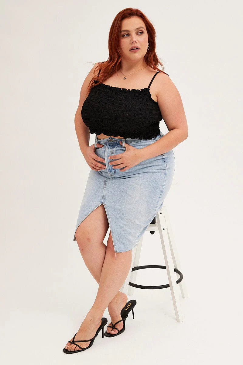 Black Singlet Top Square Neck