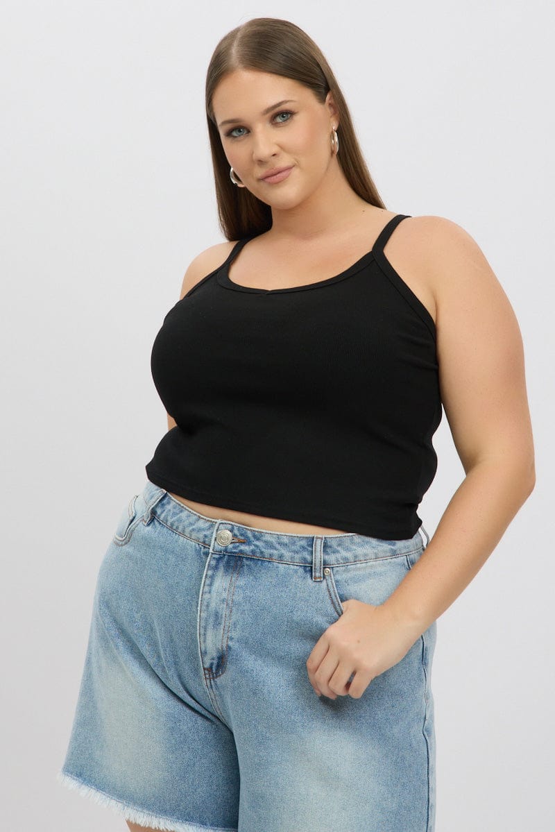 Black Singlet Top V Neck Supersoft - Image 3