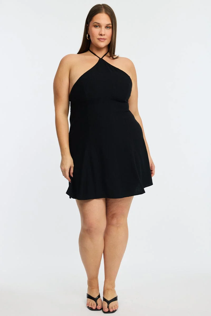 Black Skater Dress Halter Neck - Image 2