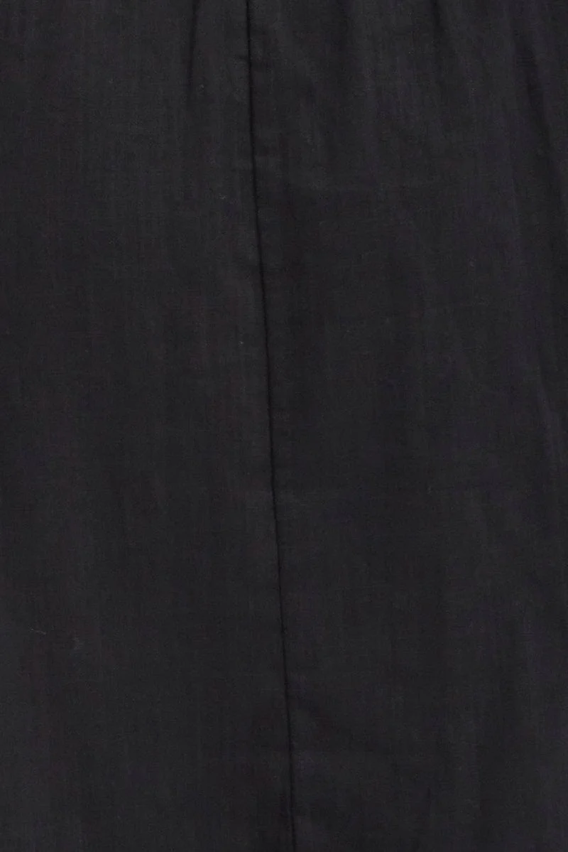Black Skater Dress Puff Sleeve Shirred Waist Cotton - Image 6