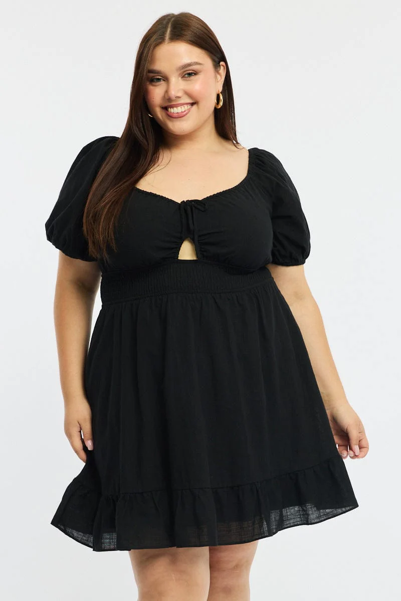 Black Skater Dress Short Sleeve Cut Out