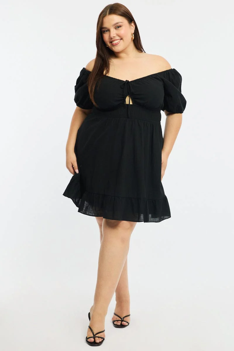 Black Skater Dress Short Sleeve Cut Out - Image 2