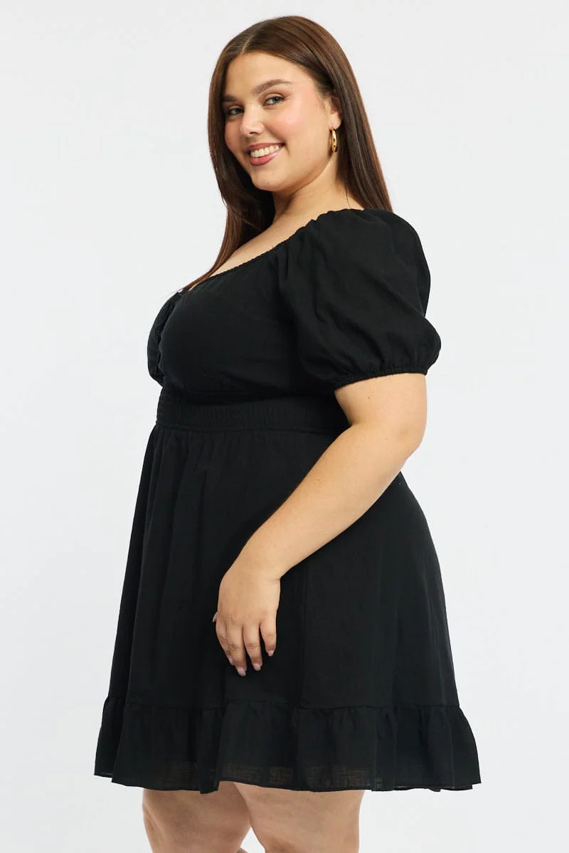 Black Skater Dress Short Sleeve Cut Out - Image 3