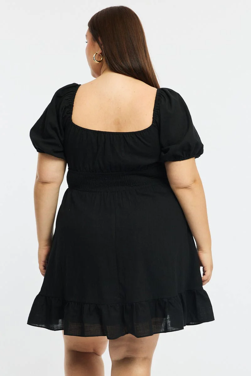 Black Skater Dress Short Sleeve Cut Out - Image 4