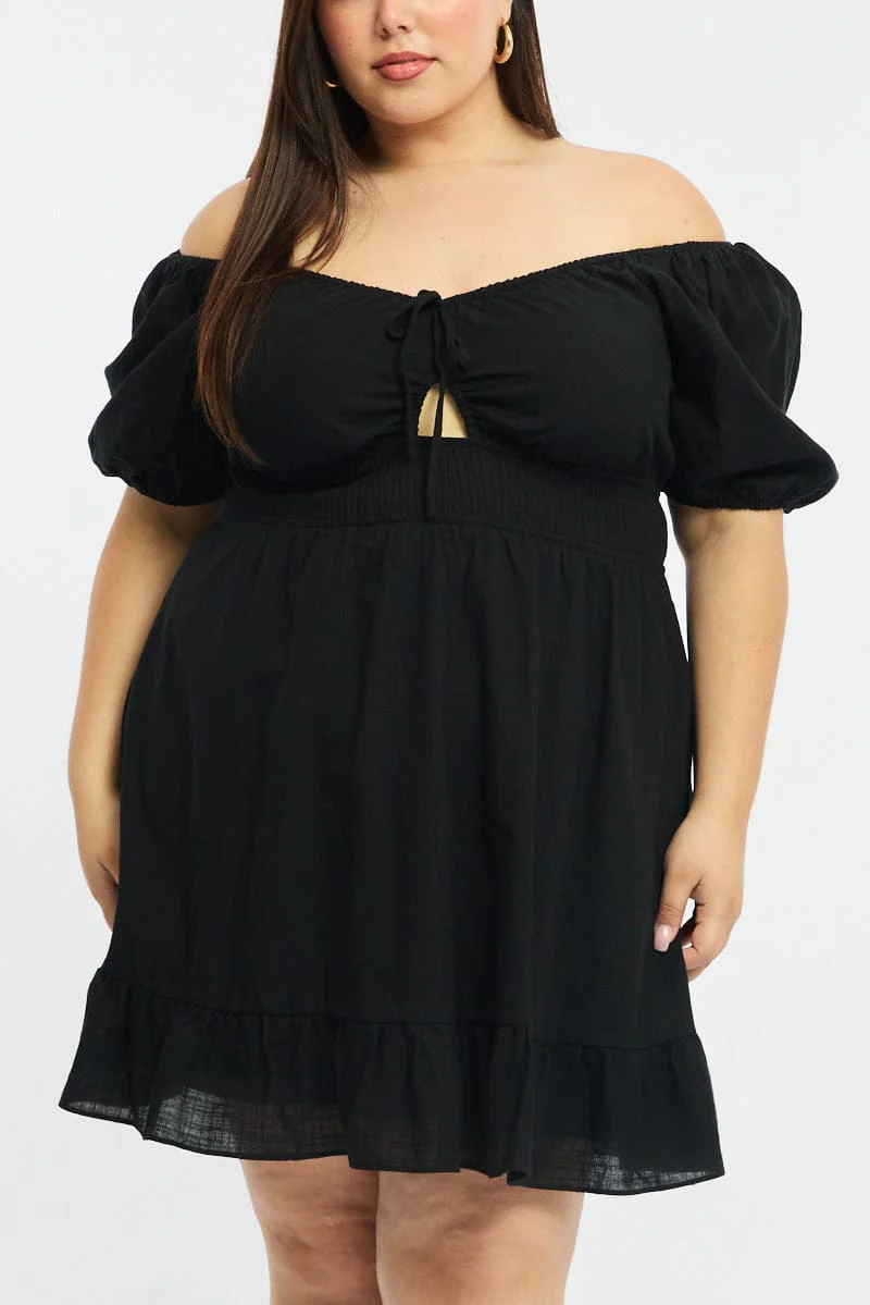 Black Skater Dress Short Sleeve Cut Out - Image 5