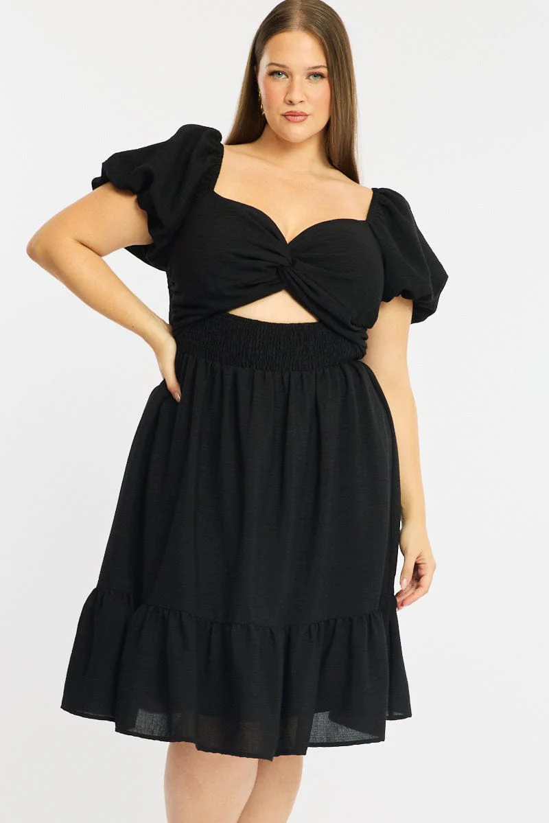 Black Skater Dress Short Sleeve Cut Out - Image 2