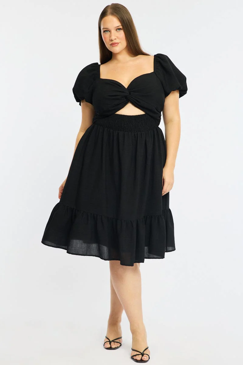 Black Skater Dress Short Sleeve Cut Out - Image 3