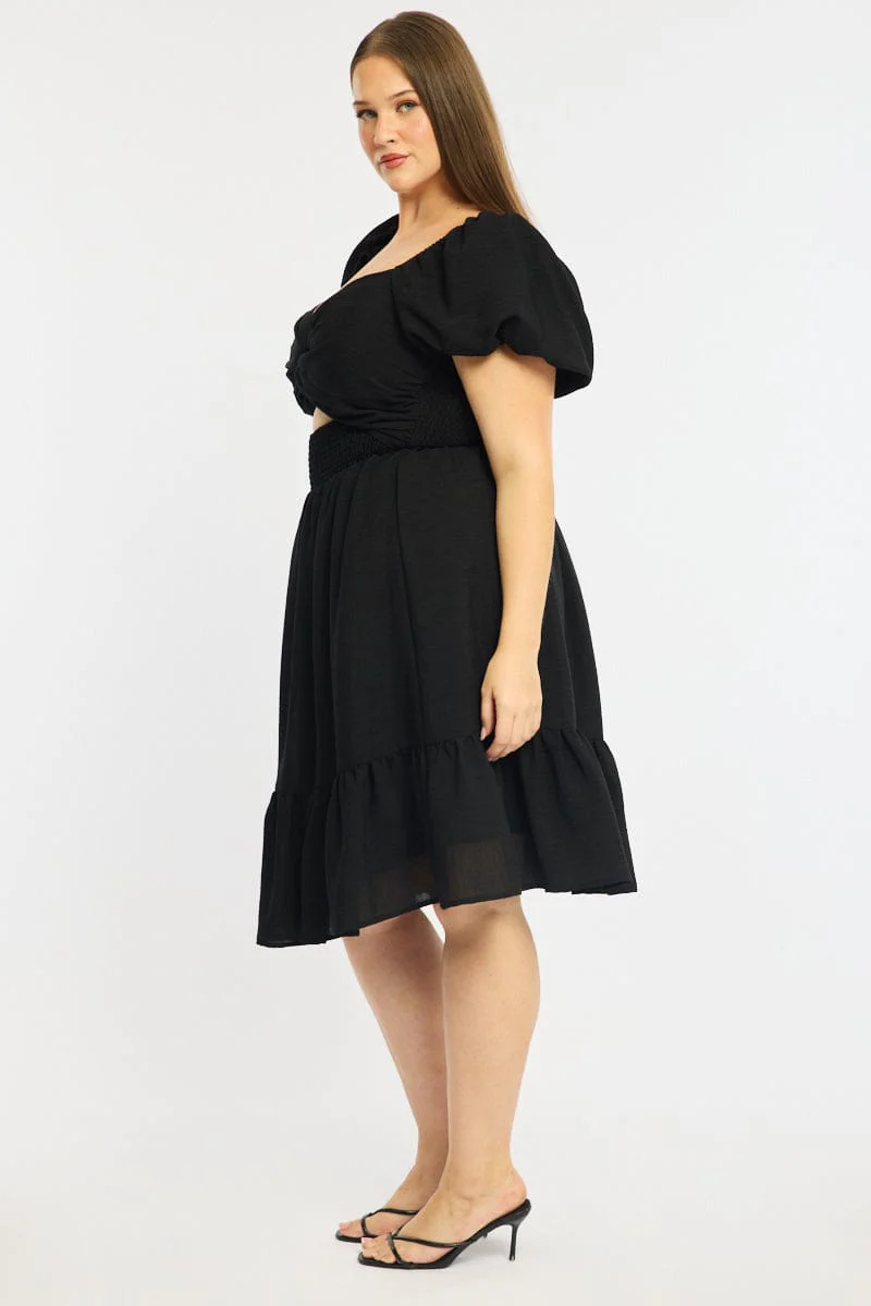 Black Skater Dress Short Sleeve Cut Out - Image 4