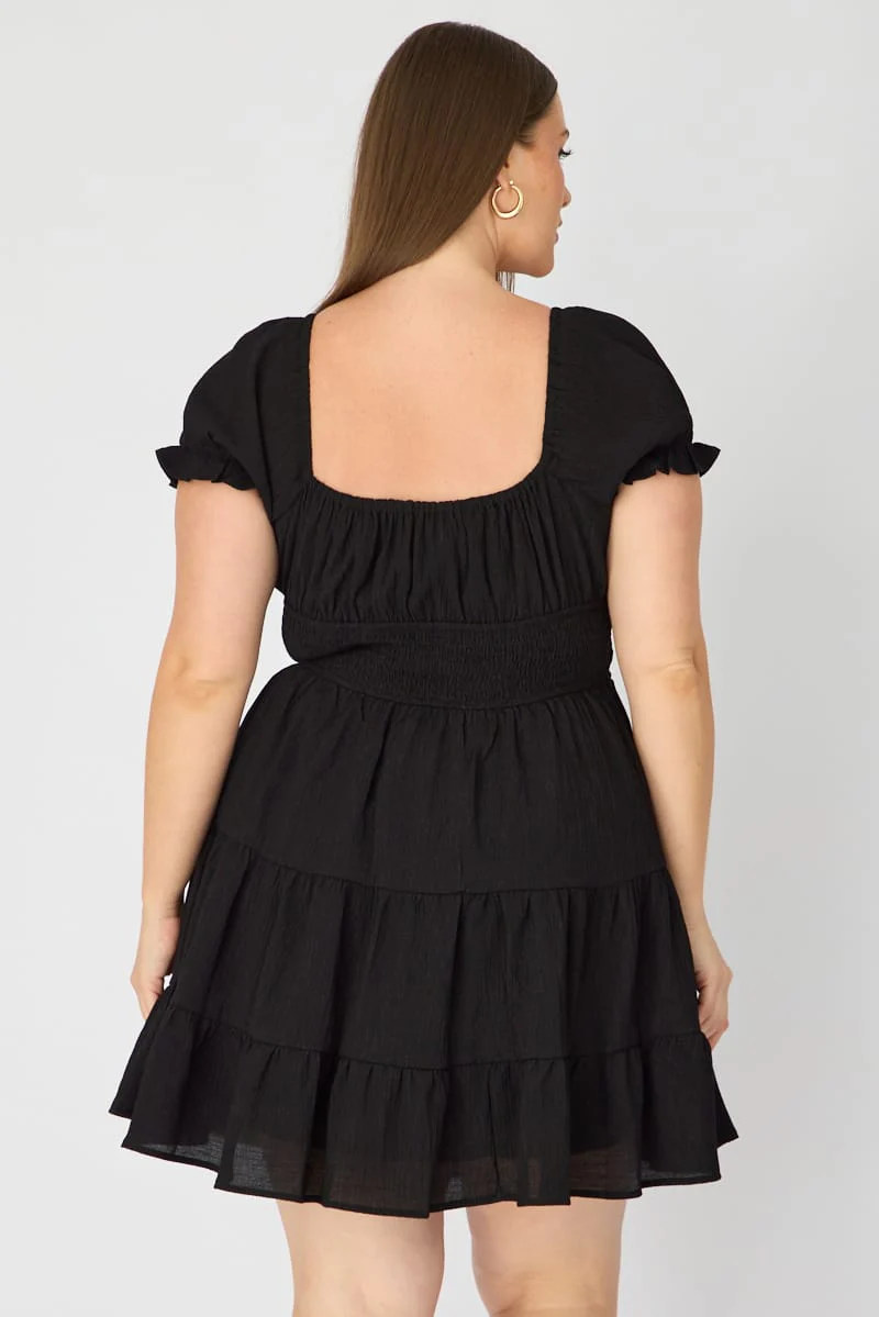 Black Skater Dress Short Sleeve Ruched Bust Cut Out - Image 5