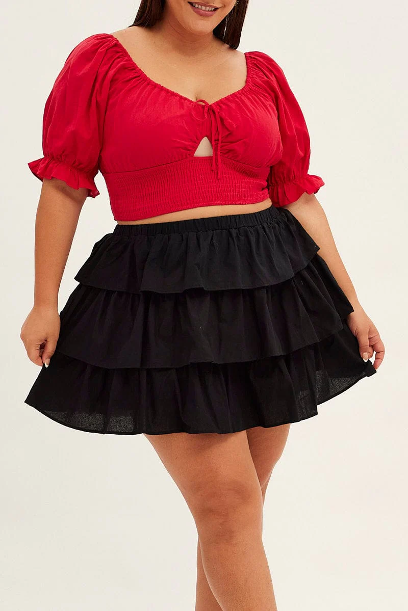Black Skater Skirt Ruffle Cotton Mini - Image 2