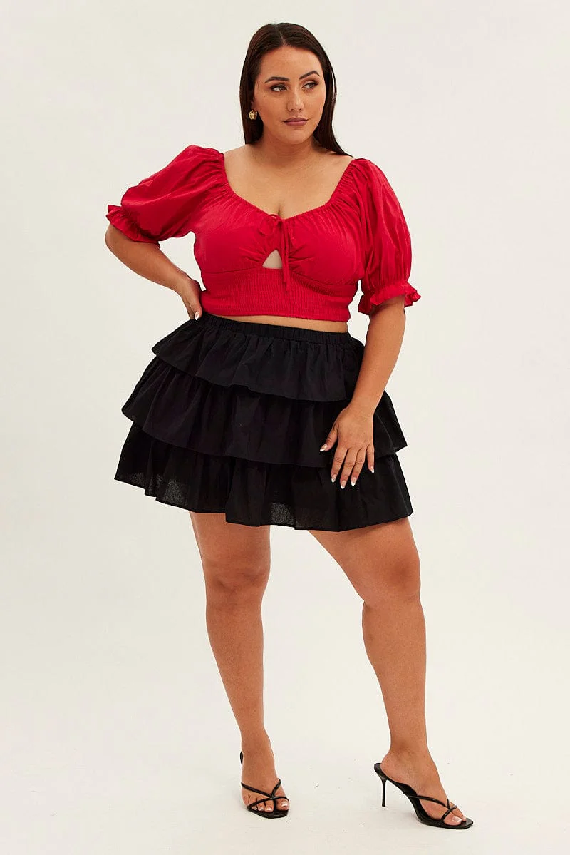 Black Skater Skirt Ruffle Cotton Mini - Image 3