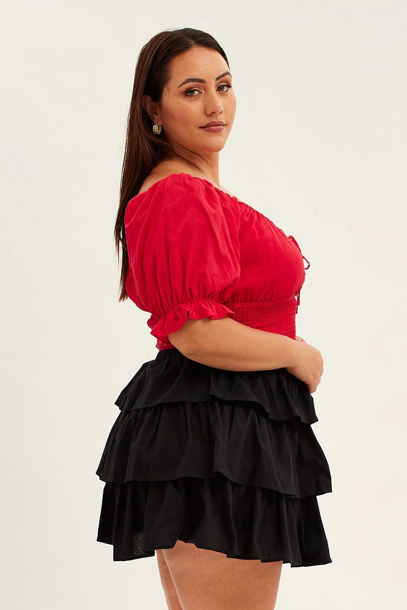 Black Skater Skirt Ruffle Cotton Mini - Image 4