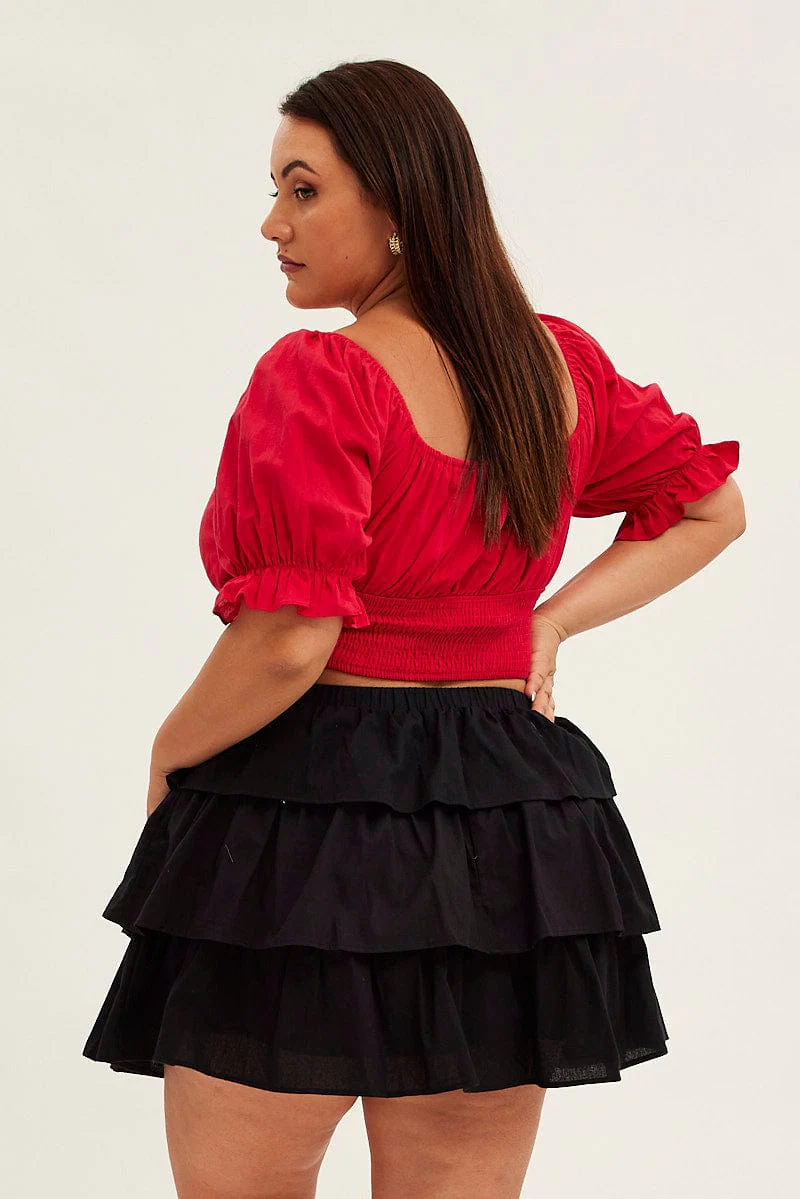 Black Skater Skirt Ruffle Cotton Mini - Image 5