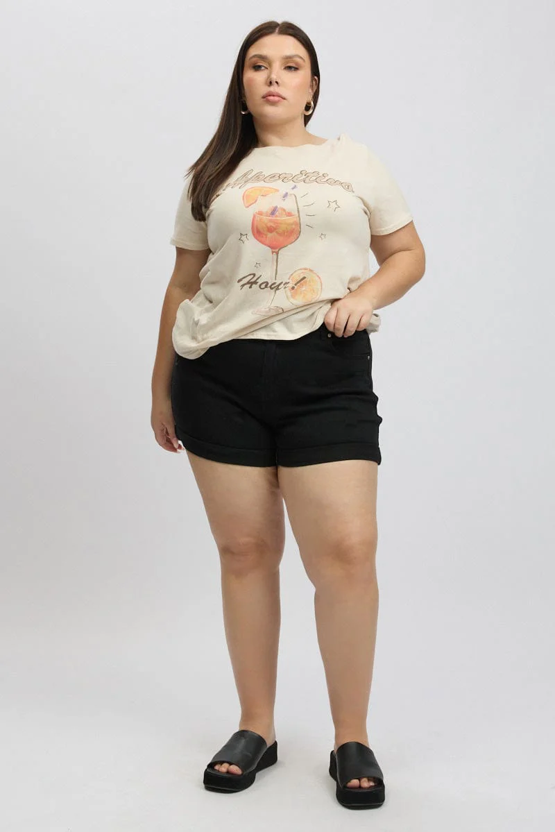 Black Skinny Shorts High Rise Stretched - Image 2