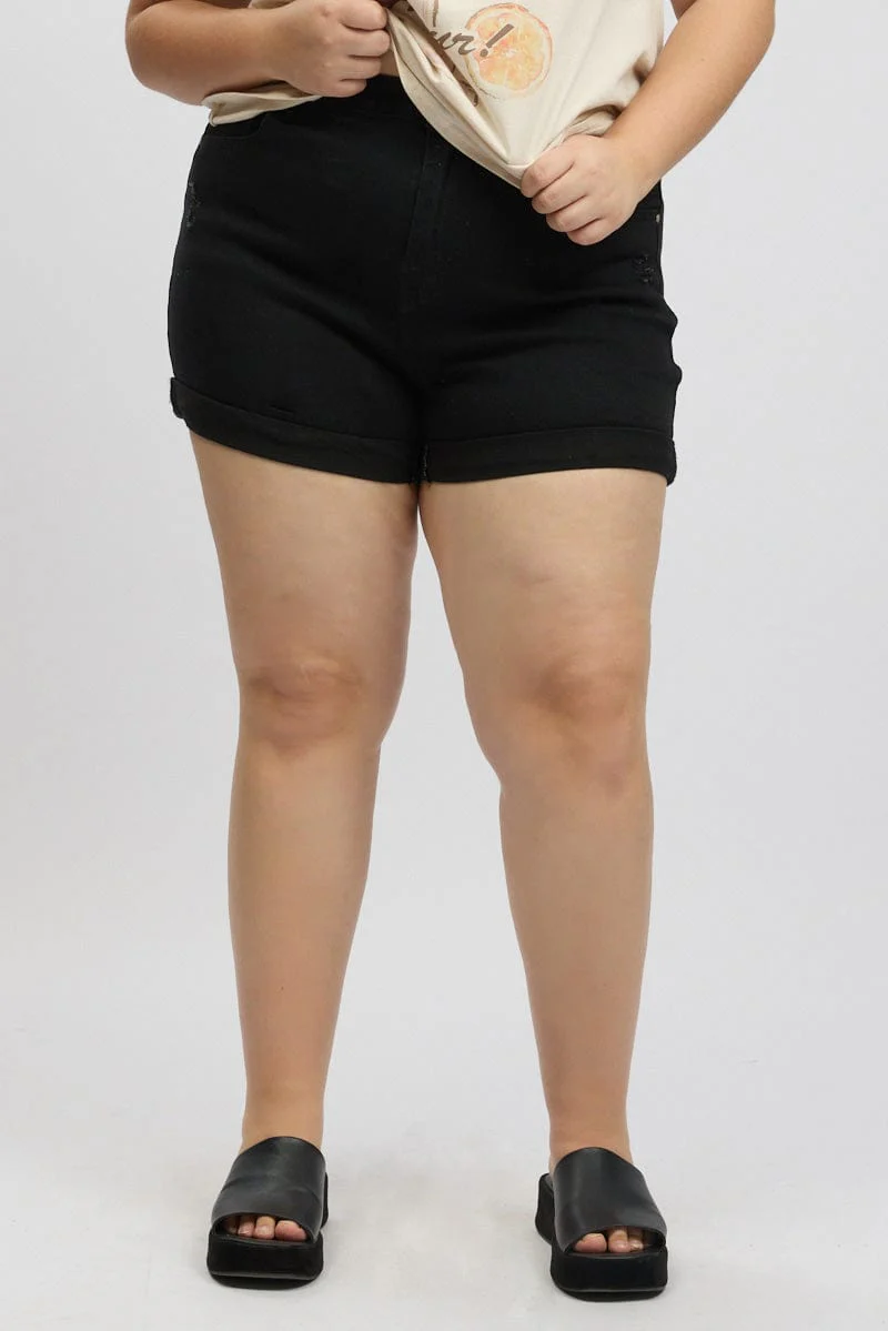 Black Skinny Shorts High Rise Stretched - Image 3
