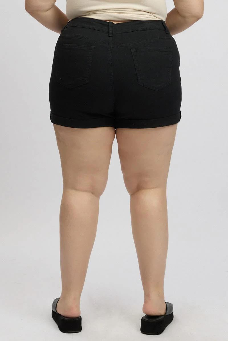 Black Skinny Shorts High Rise Stretched - Image 5