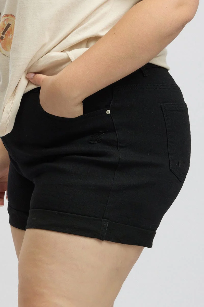 Black Skinny Shorts High Rise Stretched - Image 6