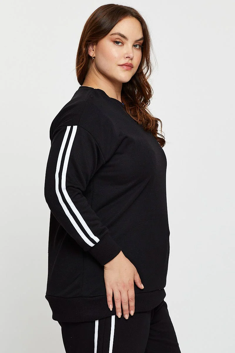 Black Sleeve Sweatshirt Stripe Sleeve Detail Long - Image 4