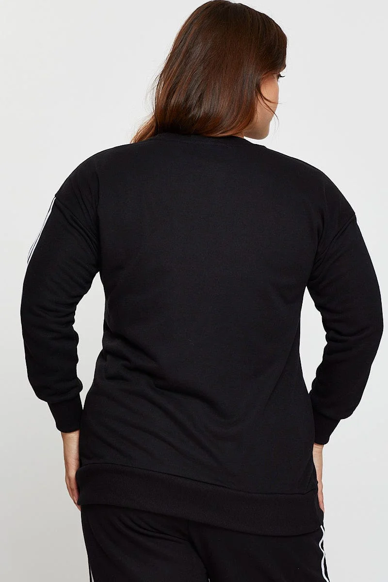 Black Sleeve Sweatshirt Stripe Sleeve Detail Long - Image 5