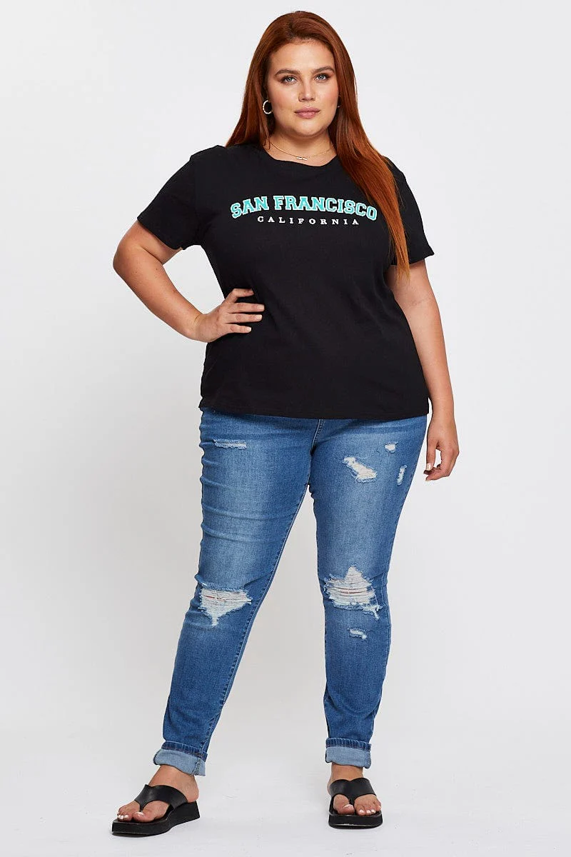 Black Sleeve T-shirt San Francisco Embroidered Short - Image 2