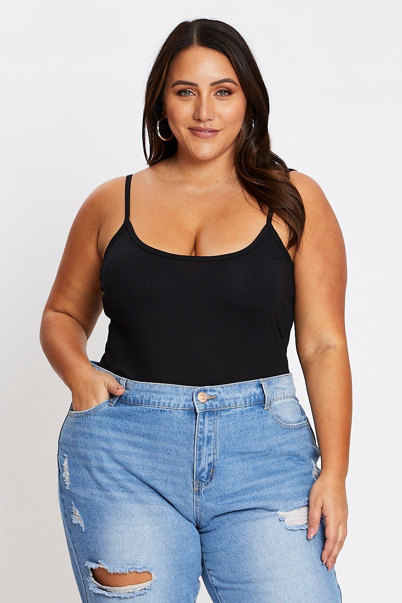 Black Sleeveless Black Strappy Bodysuit