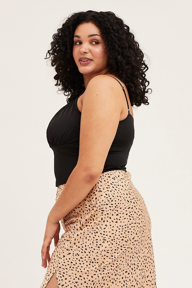Black Sleeveless Gather Bust Detail Singlet Top - Image 4