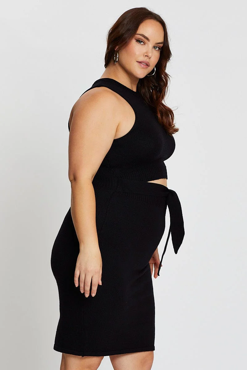 Black Sleeveless Tie Front Knitted Dress - Image 4