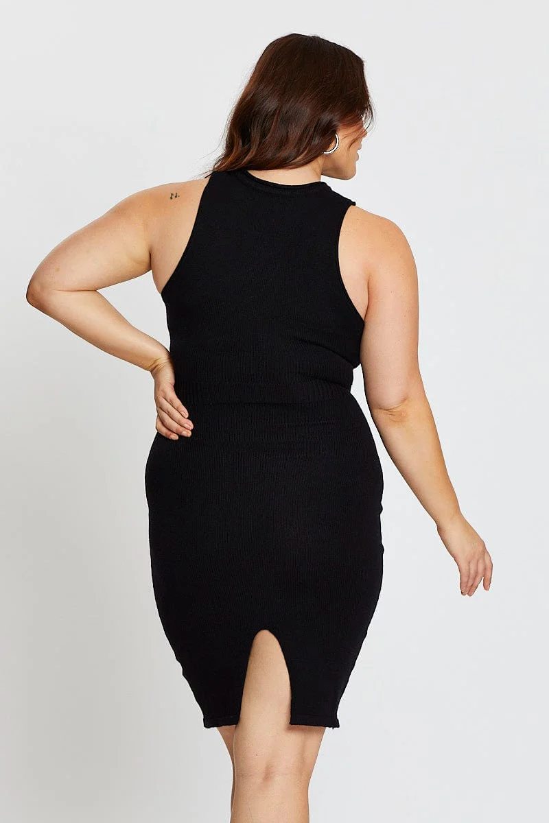 Black Sleeveless Tie Front Knitted Dress - Image 5