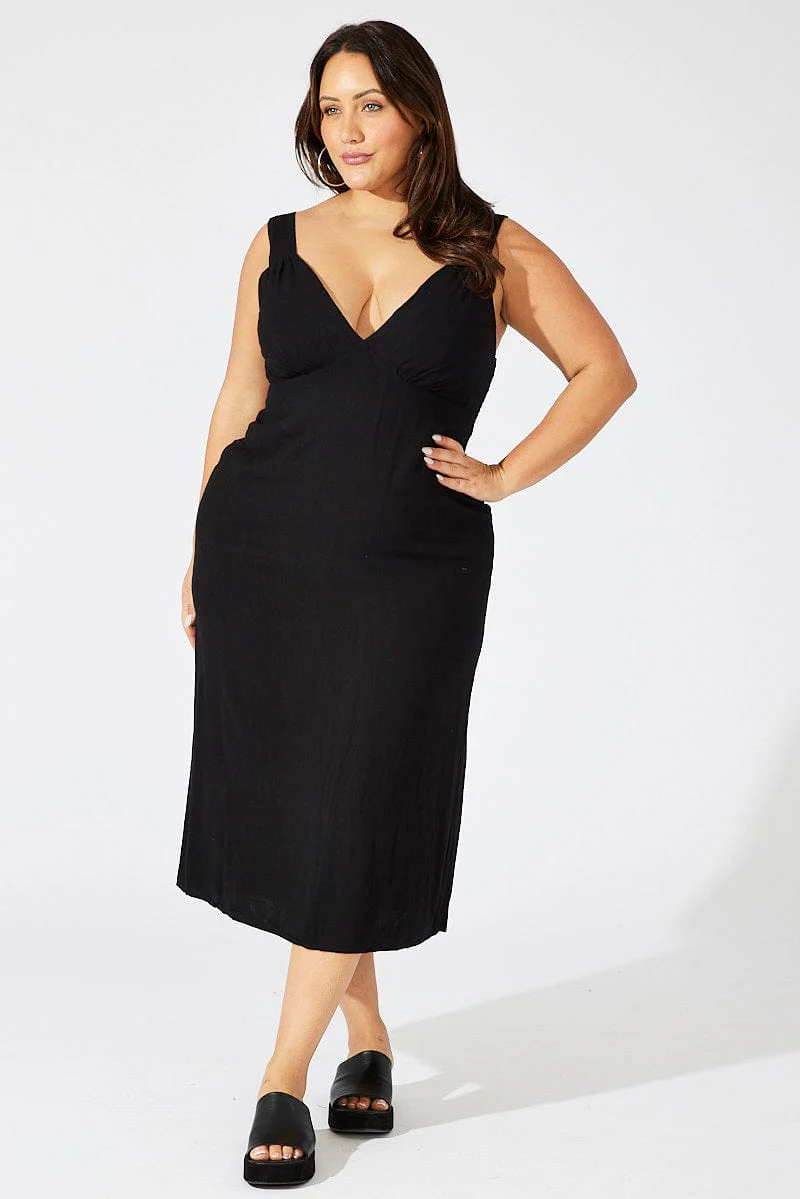 Black Slip Dress Sleeveless Linen Blend - Image 3