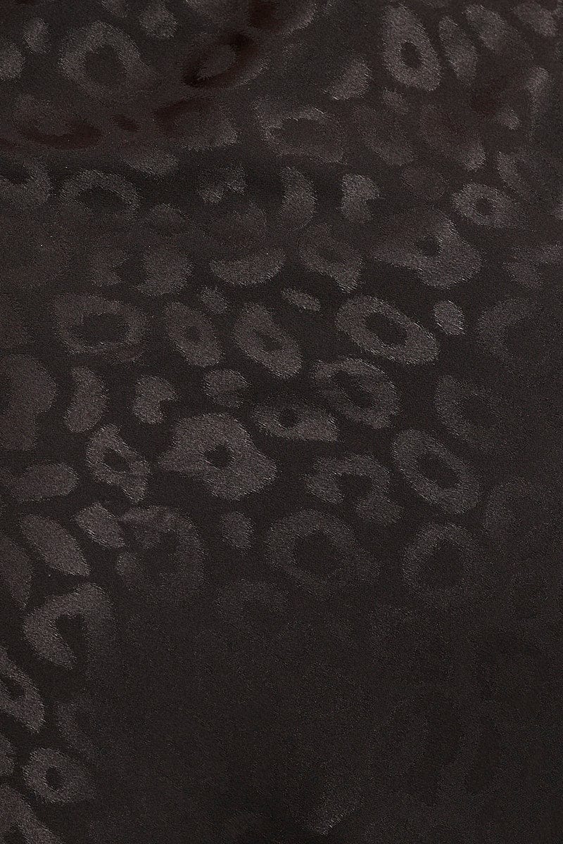 Black Slip Skirt Midi Elastic Waist Jacquard Satin - Image 6