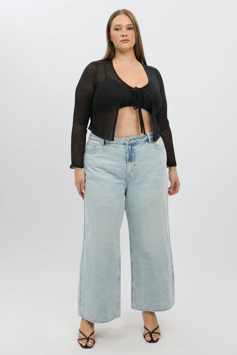 Black Slub Knit Tie Cardi Bolero - Image 2