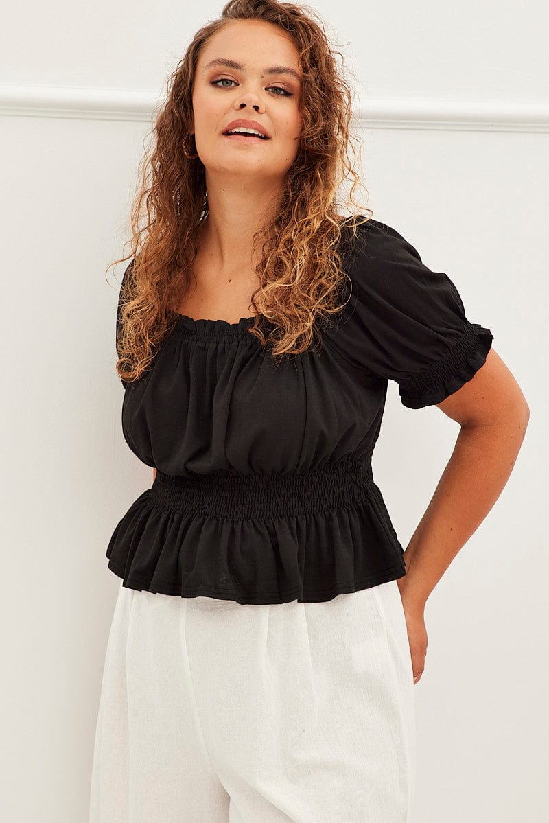 Black Smock Detail Top Square Neck - Image 3
