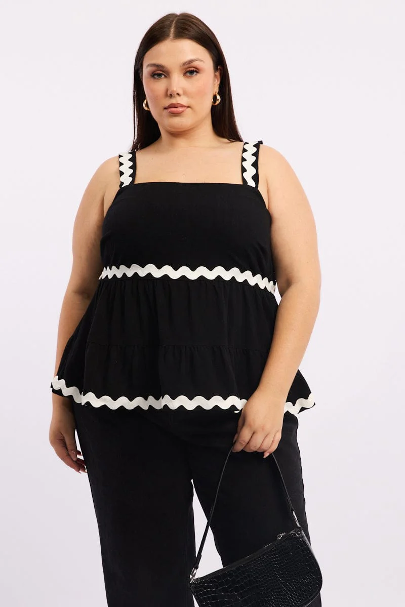Black Smock Top Sleeveless Ric Rac