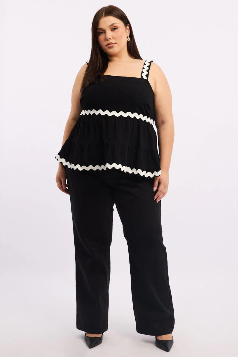 Black Smock Top Sleeveless Ric Rac - Image 2