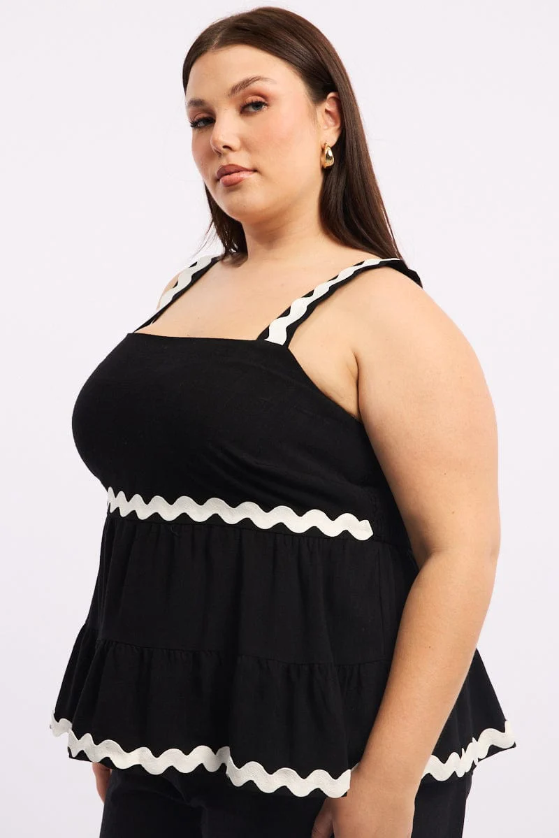 Black Smock Top Sleeveless Ric Rac - Image 3