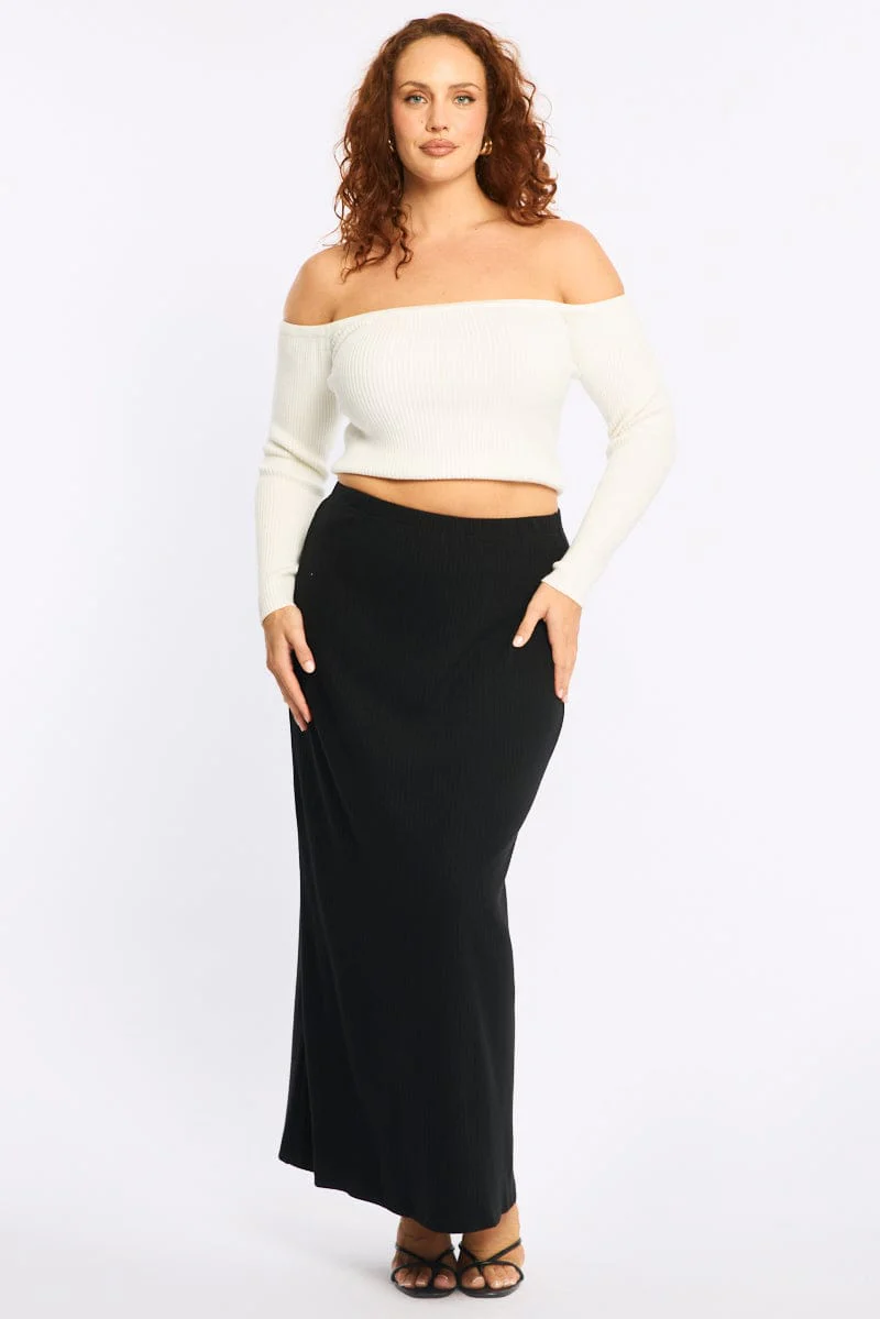 Black Soft Touch Maxi Skirt Rib
