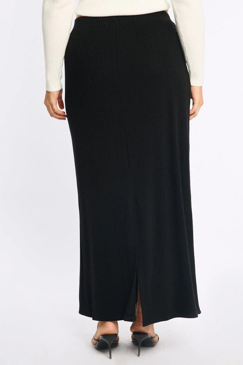Black Soft Touch Maxi Skirt Rib - Image 4