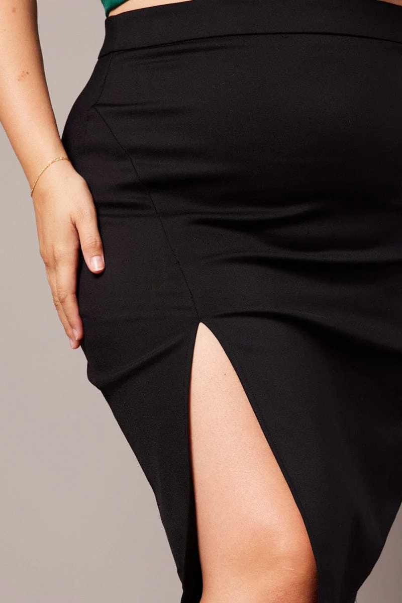 Black Split Pencil Skirt - Image 6