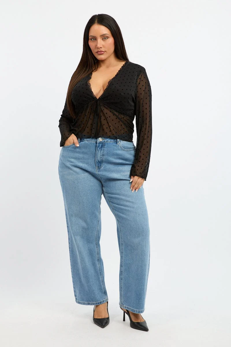 Black Spot Mesh Tie Lace Trim Cardigan - Image 2